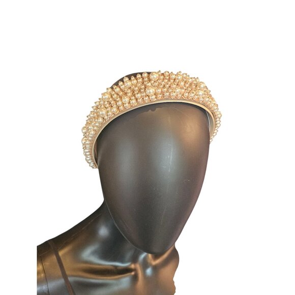 Wide Rose Gold Pearl/Bead Bridal Headband - Picture 6 of 6